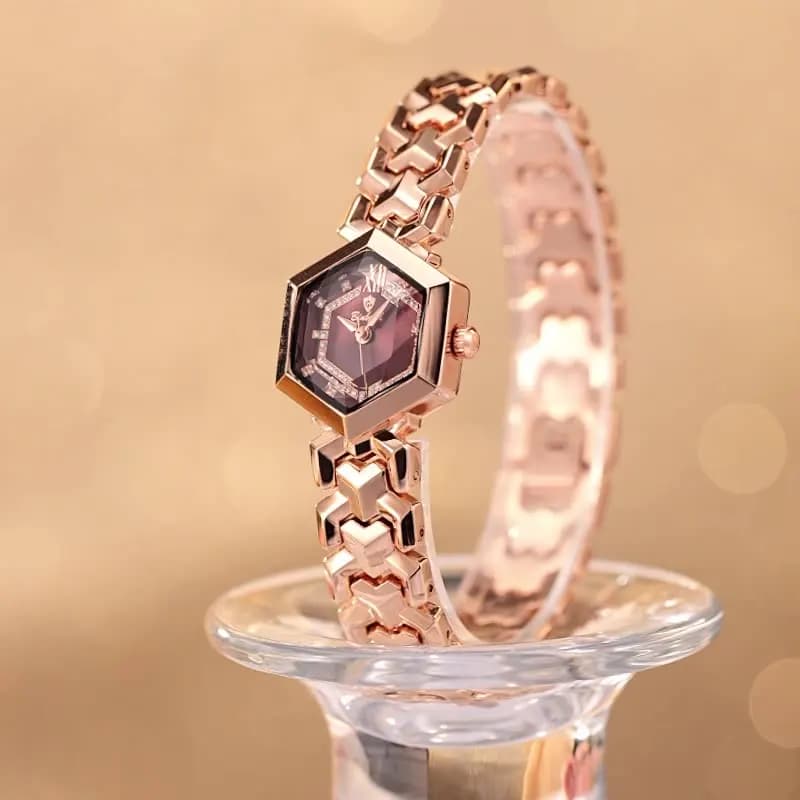 UTHAI CQ435 Fashionable Women's Watch Waterproof Hexagonal Stereoscopic Glass Quartz Watch Light Luxury Gift, Women's Watch