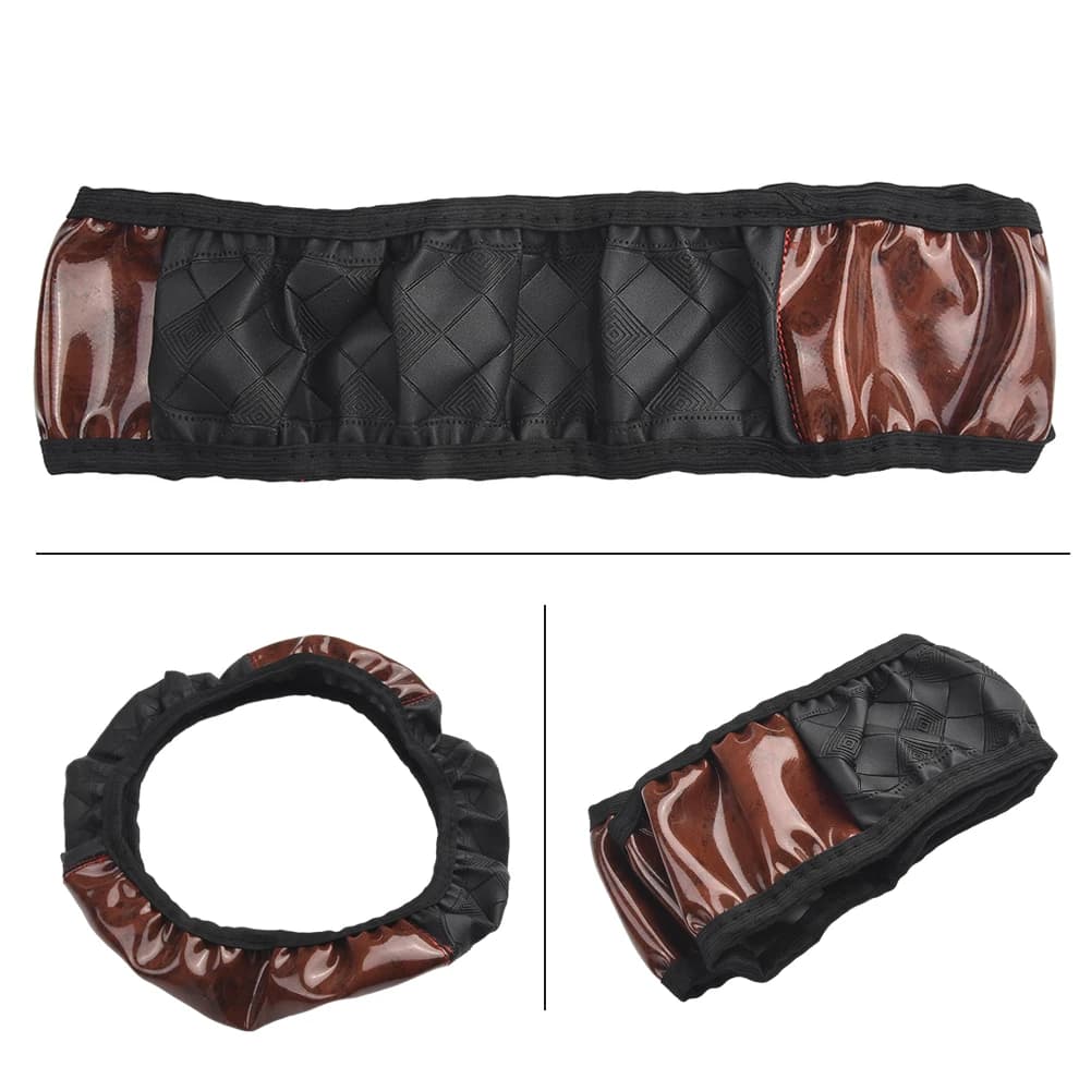 Stylish Wood Grain Faux Leather Car Steering Wheel Cover Adds a Touch of Elegance to Your Car's Interior 14 5 15 5 Inch Diameter