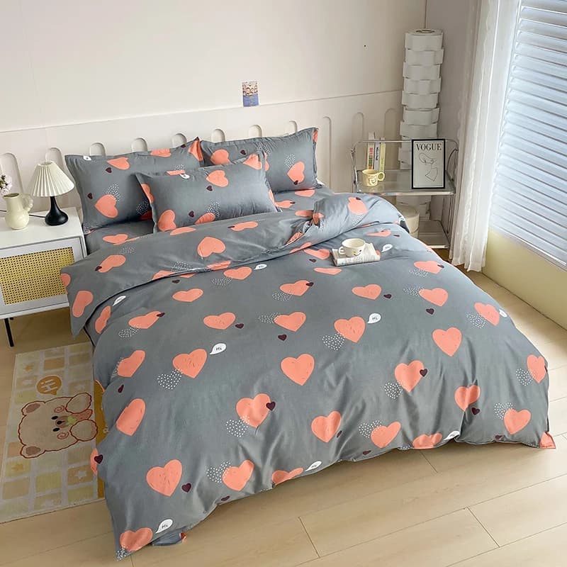 Copripiumino con stampa a cuore grigio 1 pezzo, biancheria da letto con motivo a cuore rosa per un'arredamento romantico e carino della camera da letto