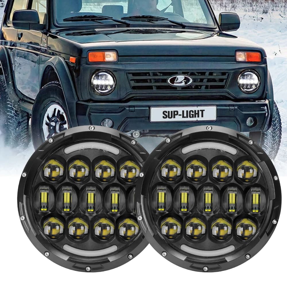 Luce universale per auto 105w 7 pollici H4 faro a Led con indicatore di direzione ambra DRL bianco per Lada Niva,UAZ Hunter,Pickup, auto, Moto ecc