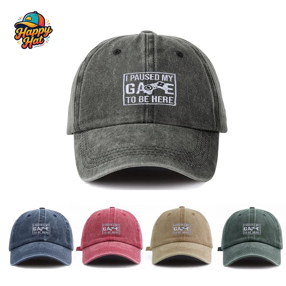 I Paused My Game To Be Here Washed Baseball Cap, Casual Sun Hat for Gamers Summer Daily Wear