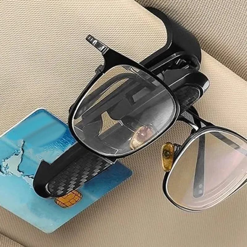 Clip porta occhiali da sole e porta carte per auto, 360 ° Organizer per visiera parasole girevole, in plastica ABS nera resistente per una conservazione sicura