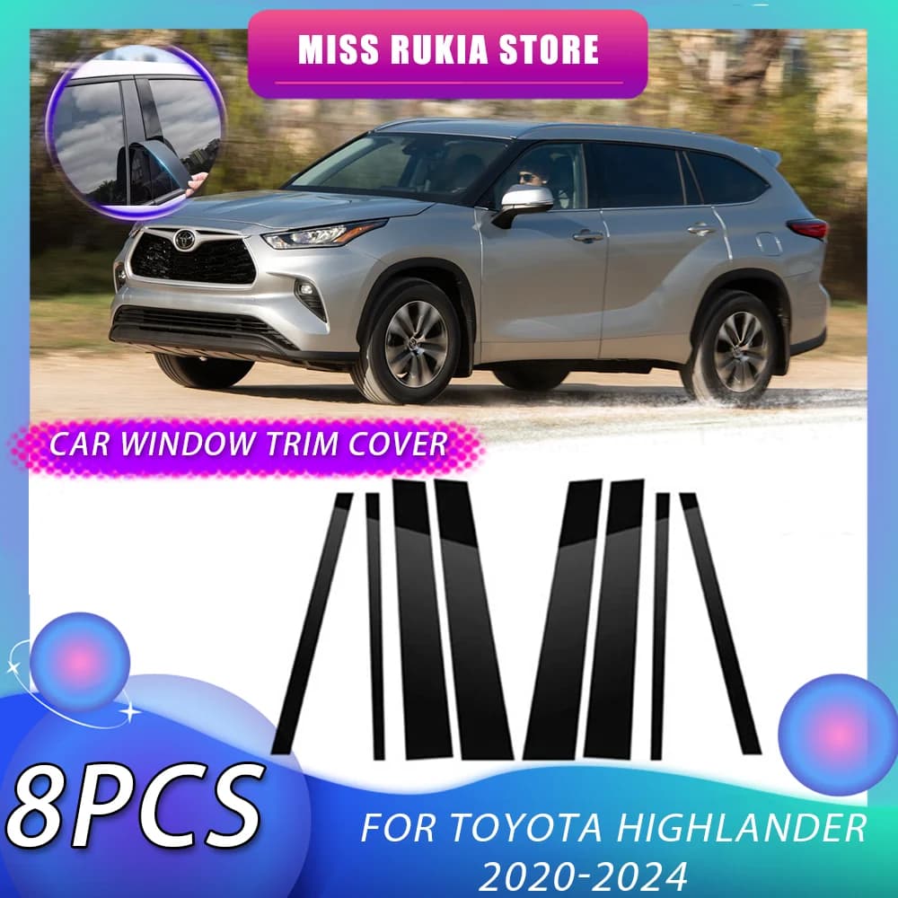 Copertura del rivestimento del finestrino dell'auto per Toyota Highlander XU70 Kluger 2020 2021 2022 2023 2024 nero modanatura montanti adesivi accessori