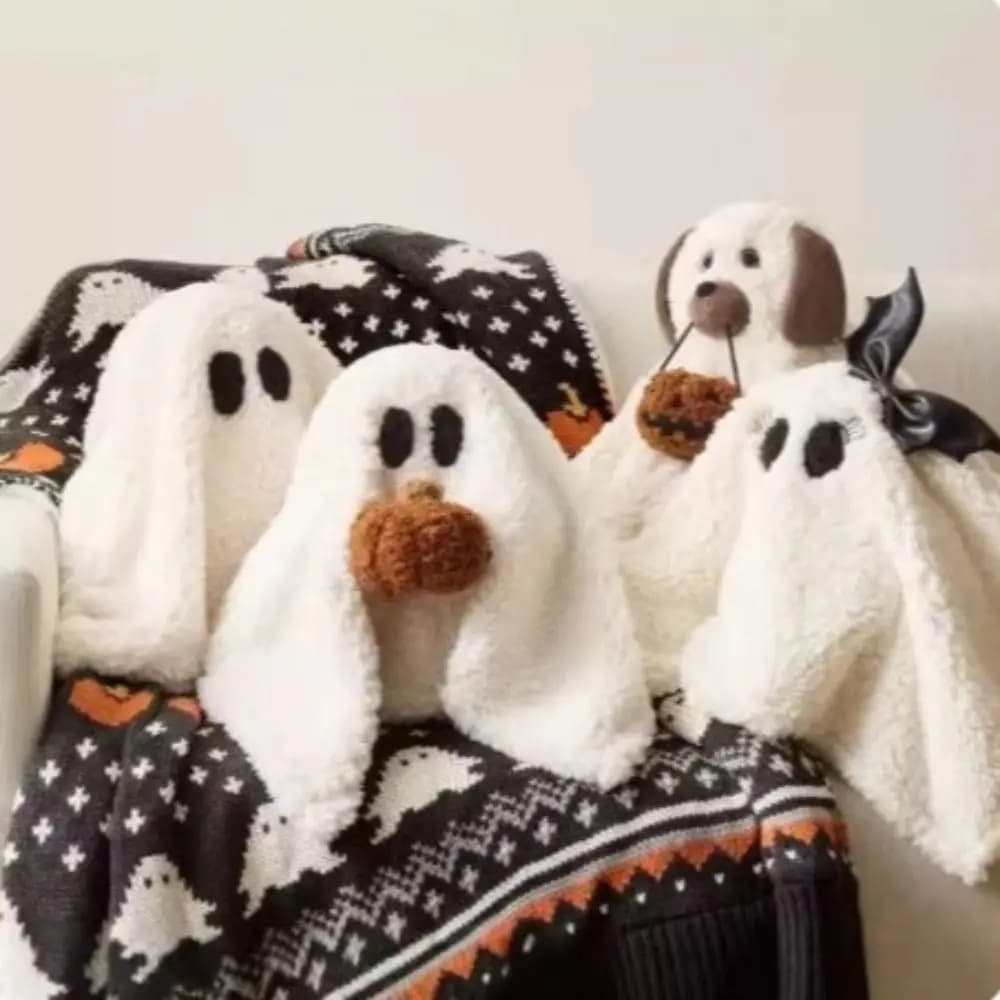 Comfortable Cute Ghost Dog Pillow White PP Cotton Puppy Sofa Pillow Gift Room Decoration Halloween Plush Toy Home