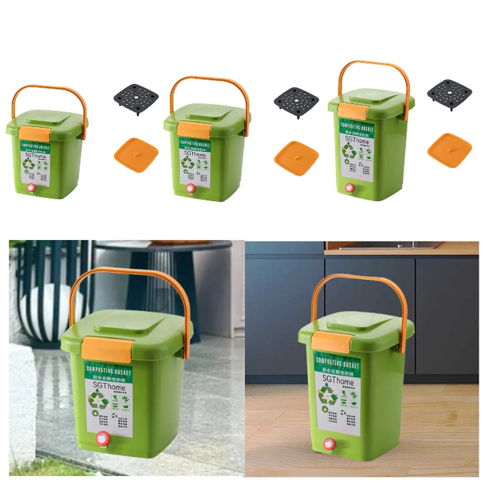 Cestino per compost interno Scatola per compost da giardino per cortile per balcone Secchio per compost per rifiuti da cucina per uso domestico con manico robusto
