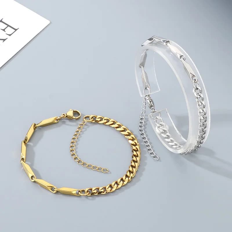 Stainless Steel Personalized Designed Pig Nose Double Row Bracelet Coffee Beans Chain Hip-hop Fashion Magnetic Clasp 6mm 8.66in