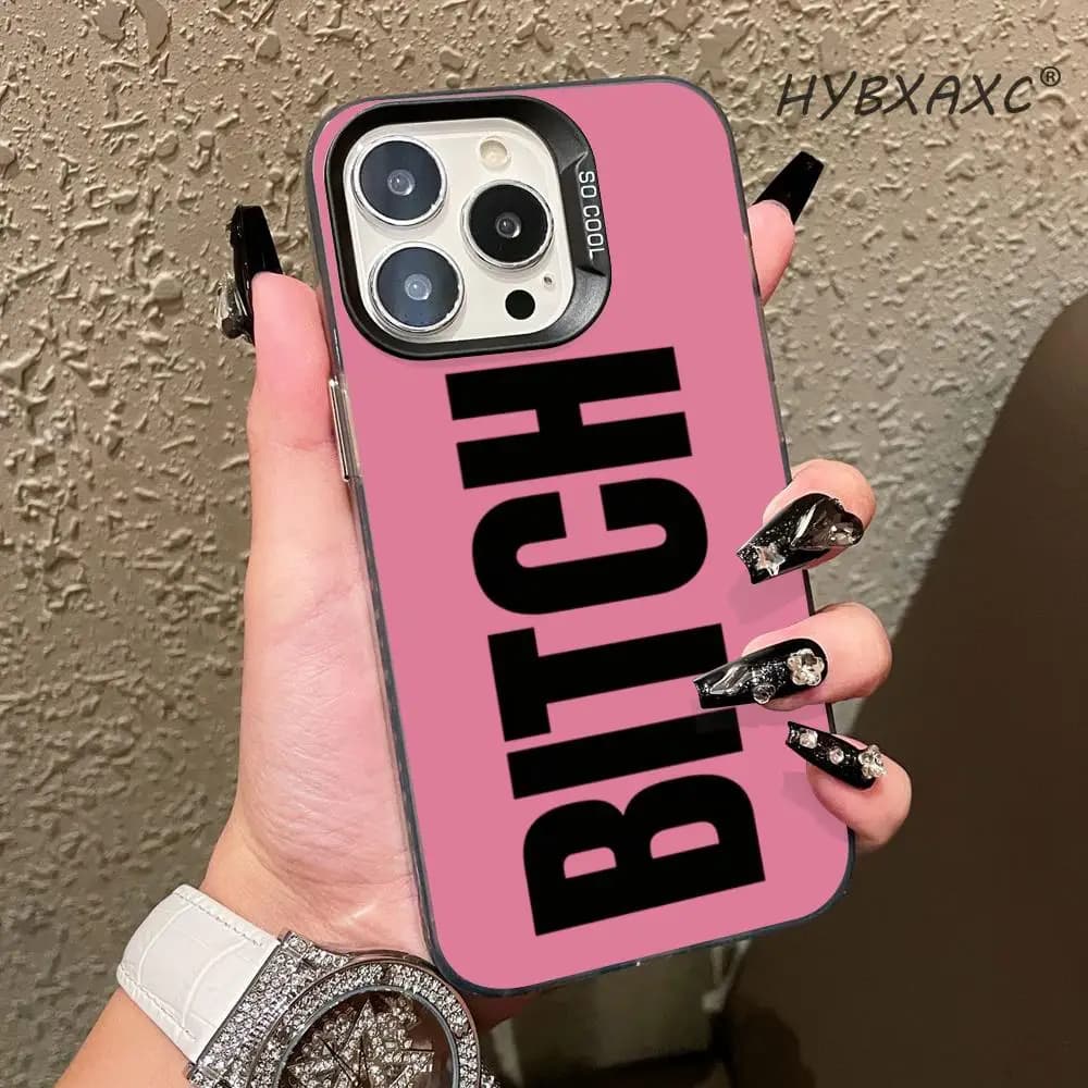 Bad Girl Style Phone Case Same As Dilraba, Black & Pink Contrast Letter Cover For iPhone 11-17 All Series