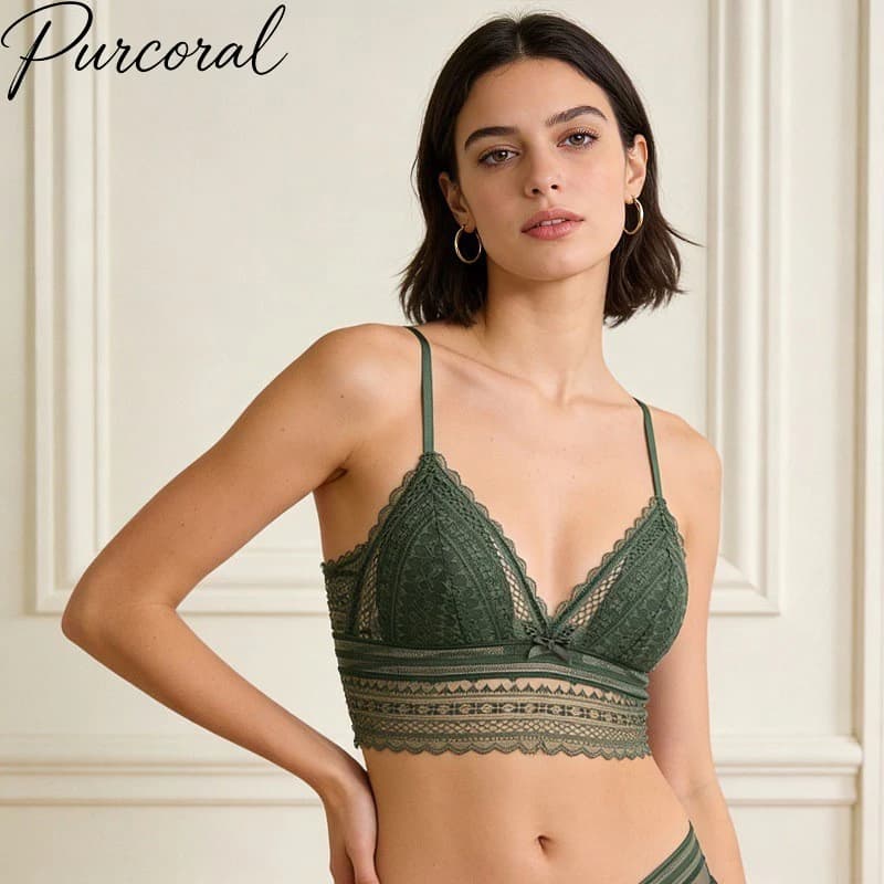 Breathable Lace U-shaped Backless Women Bra Ultra-Thin Design Without Steel Rings Triangular Cup Bra French Style Bra