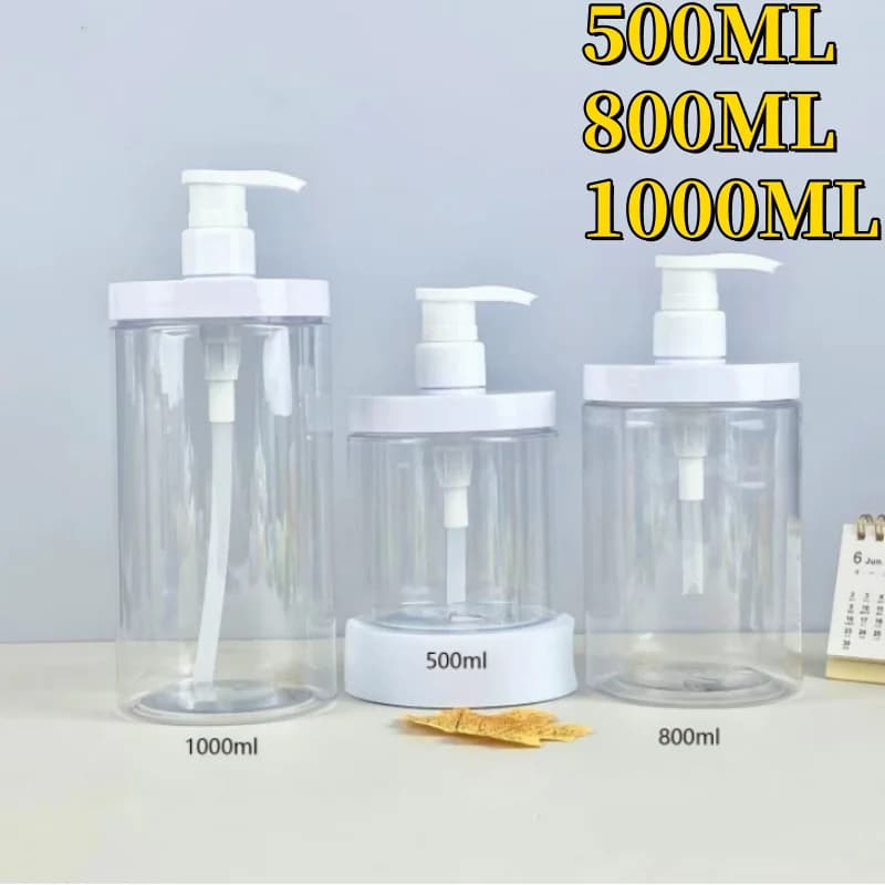 1PC 500ml/1000ml Wide-Mouth Plastic Pump Bottle Dispenser Travel Shower Soap Empty Refillable Bottle for Home & Kitchen