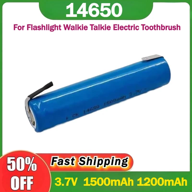 for 14650 Battery 3.7V 1.5Ah Rechargeable Li Battery with Solder Tabs for Flashlight Walkie Talkie Electric Toothbrush