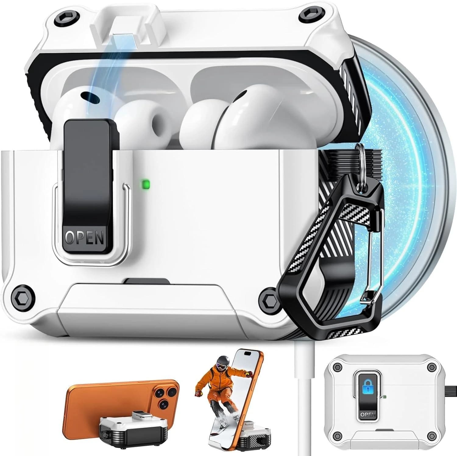 Nuova custodia per AirPods Pro 3 con chiusura magnetica automatica e kit di pulizia, guscio rigido robusto per AirPod Pro 3 con supporto per telefono