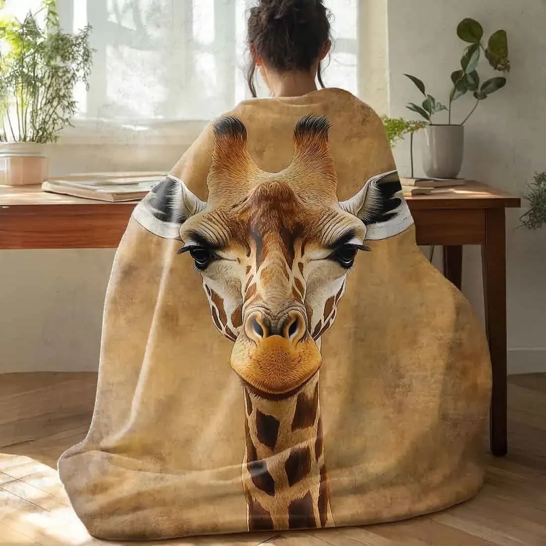 Coperte da tiro con giraffa, calda e morbida coperta al ginocchio in peluche per l'inverno, ufficio, camera da letto, divano, regali da viaggio, decorazioni per la casa