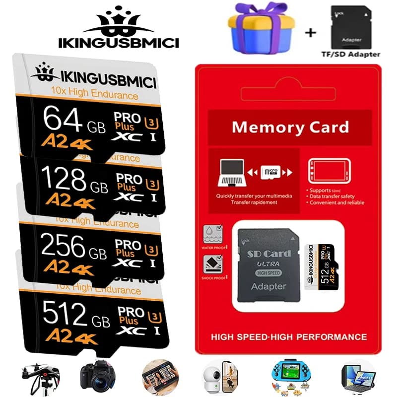 Original Micro TF SD Card Memory Card TF Cards SD Cards 32GB 64GB 256GB 512GB Dustproof Full HD A2 C10 for Dash Cam Smartphone