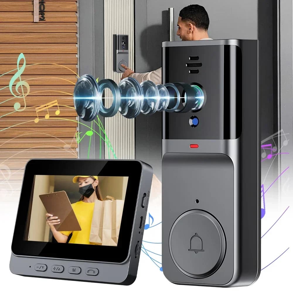 Citofono wireless WiFi Campanello intelligente Schermo IPS da 4,3 pollici Videocamera di sicurezza Citofono bidirezionale Telecamera di sorveglianza HD