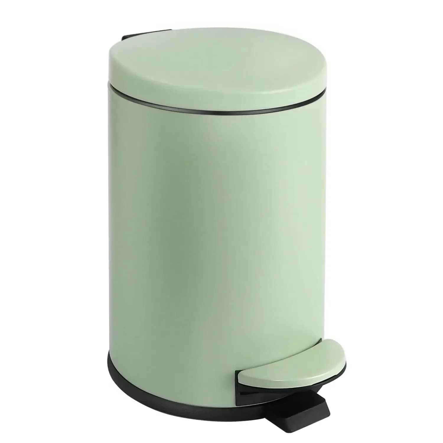 Small Trash Can with Lid Soft Close, 4.5L / 1.2Gal Bathroom Garbage Can, Mini Step Trash Bin, Stainless Steel Wastebasket for Bathroom, Bedroom, Office (Green)
