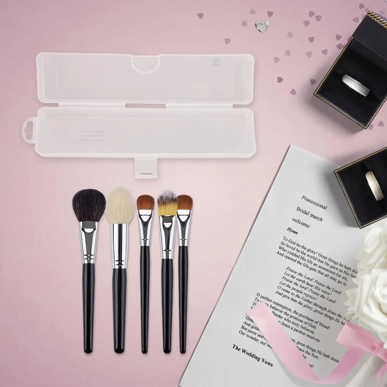 Scatola portaoggetti compatta per pennelli da trucco, 2 pezzi, con coperchio, organizer da viaggio portatile per matite per sopracciglia, pennelli per ombretto