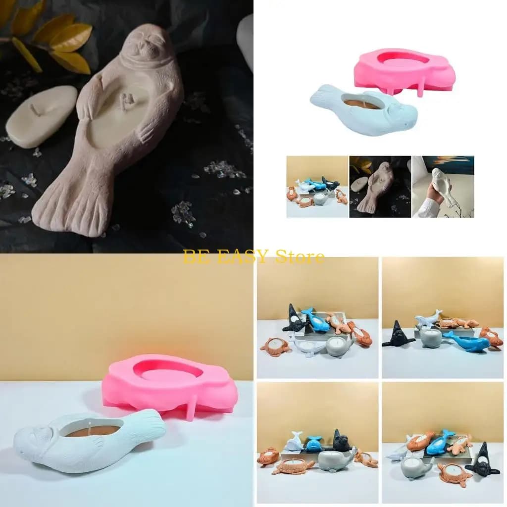 E28F Sigillo Vasi da fiori Stampi Oceano Animale Pianta grassa Stampi in silicone Stampi per tazze candela Stampi in gesso