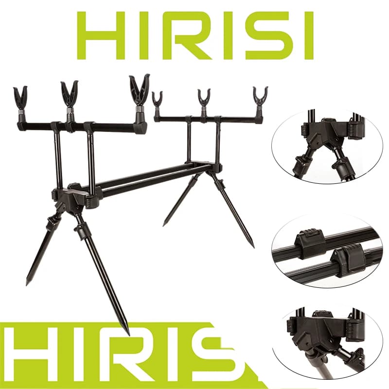 HIRISI Adjustable 3-Rod Holder Carp Fishing Rod Pod Stand Foldable Aluminum Bank Stick for Coarse Fish Fishing Rest