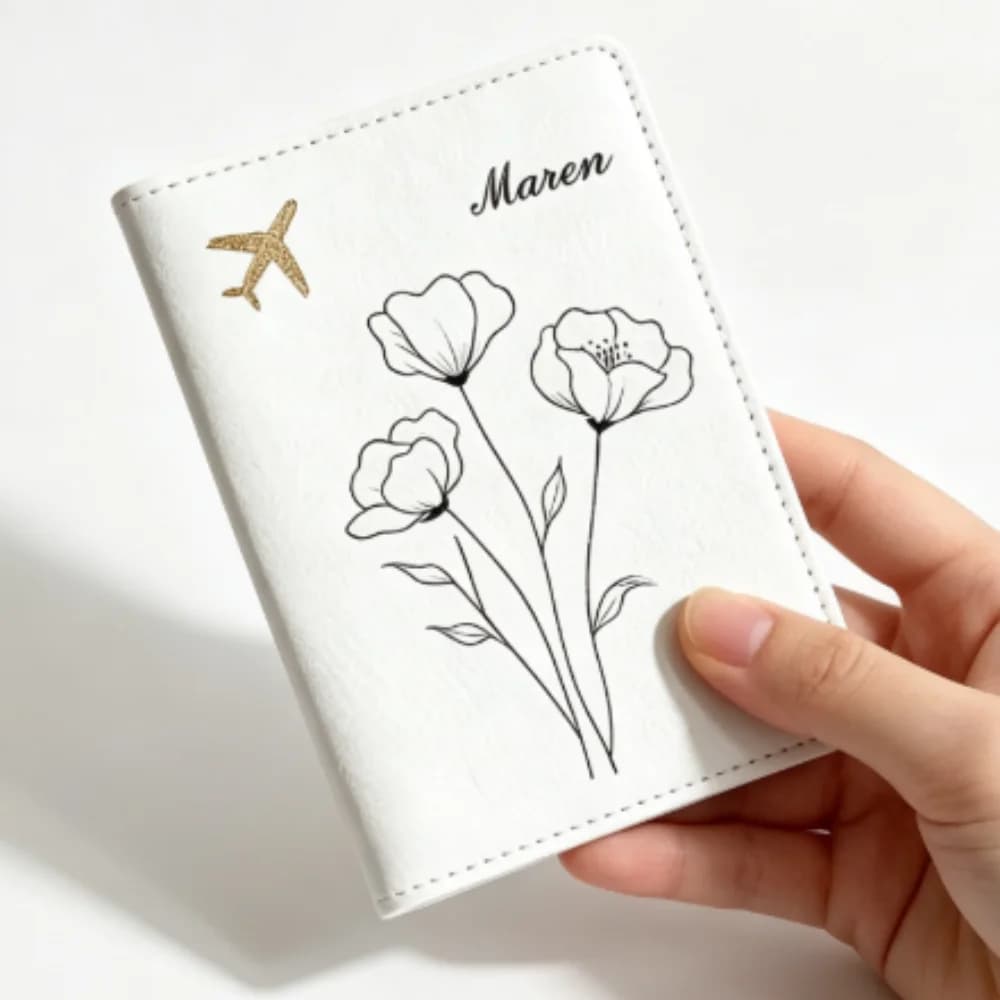 Customizable Personalized Passport Holder With Delicate Floral Pattern, Offered In Yellow, Blue, White, Black And Pink Colors