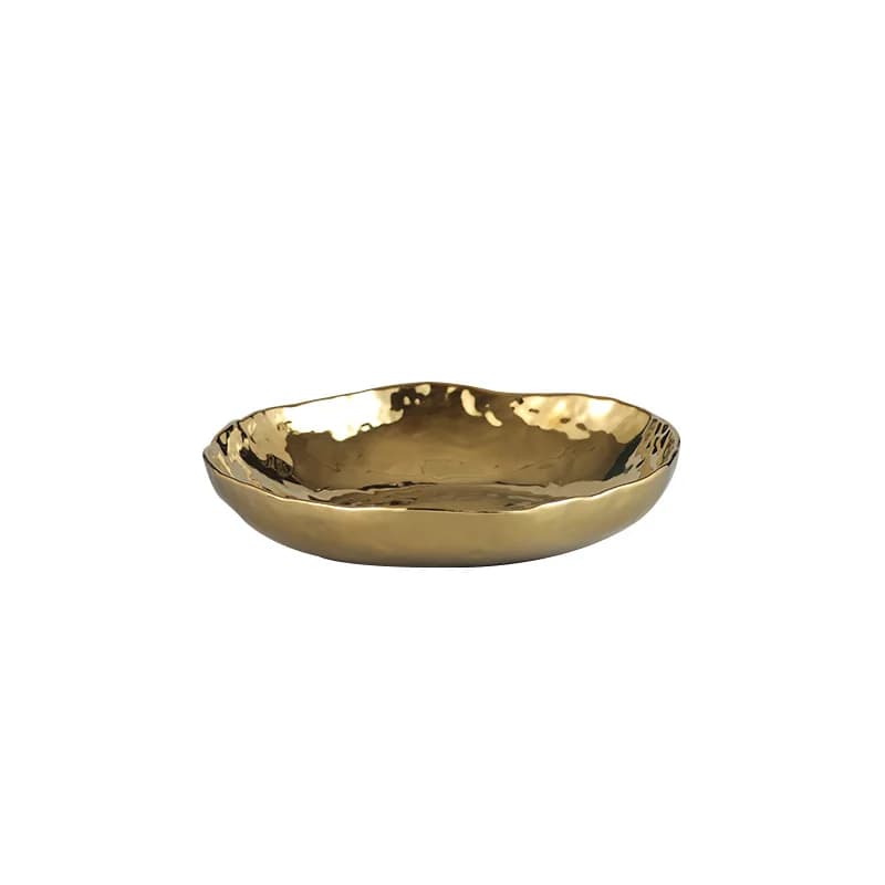 Piatto creativo di frutta secca in ceramica elettrolitica in oro e argento, piatto snack alle noci per soggiorno domestico di lusso leggero