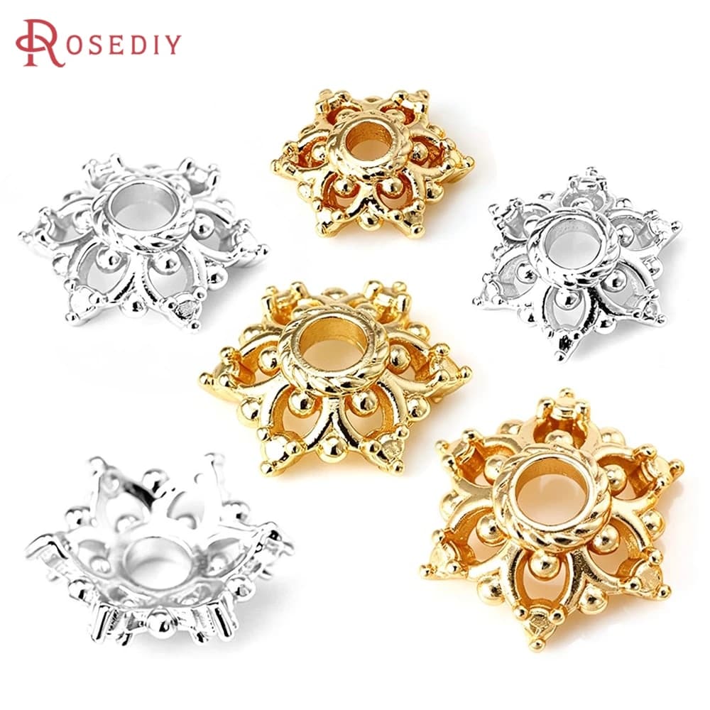 8MM 10MM 10MM 14MM 16MM 18K Gold Color Brass Flower Beads Caps High Quality Diy Necklace Earrings Jewelry Making Accessories