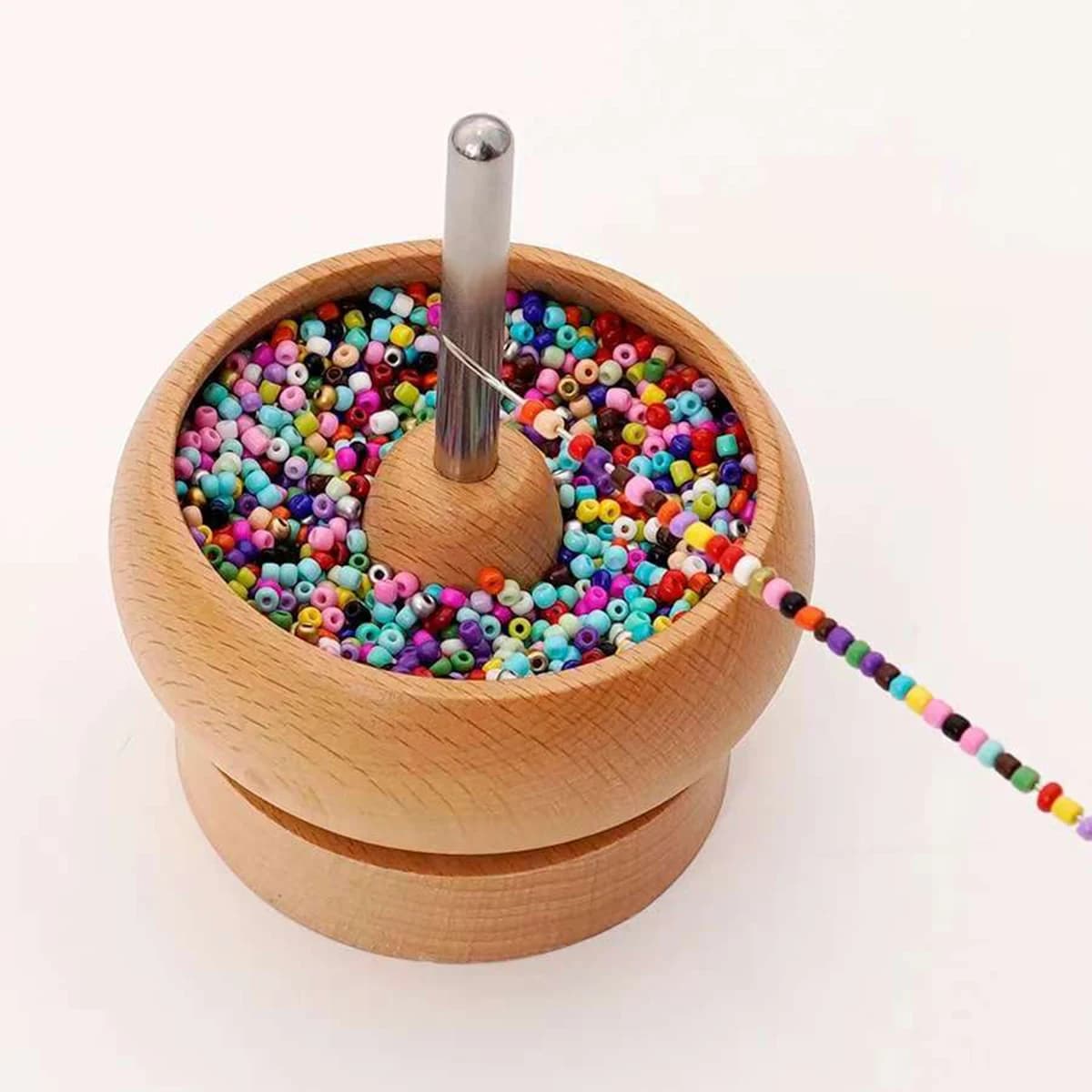 1 pz Spinner per Perline in Legno, Caricatore di Perline con Ago, Portaperline per Creazione Gioielli, Forniture per Creazione di Cinture e Braccialetti