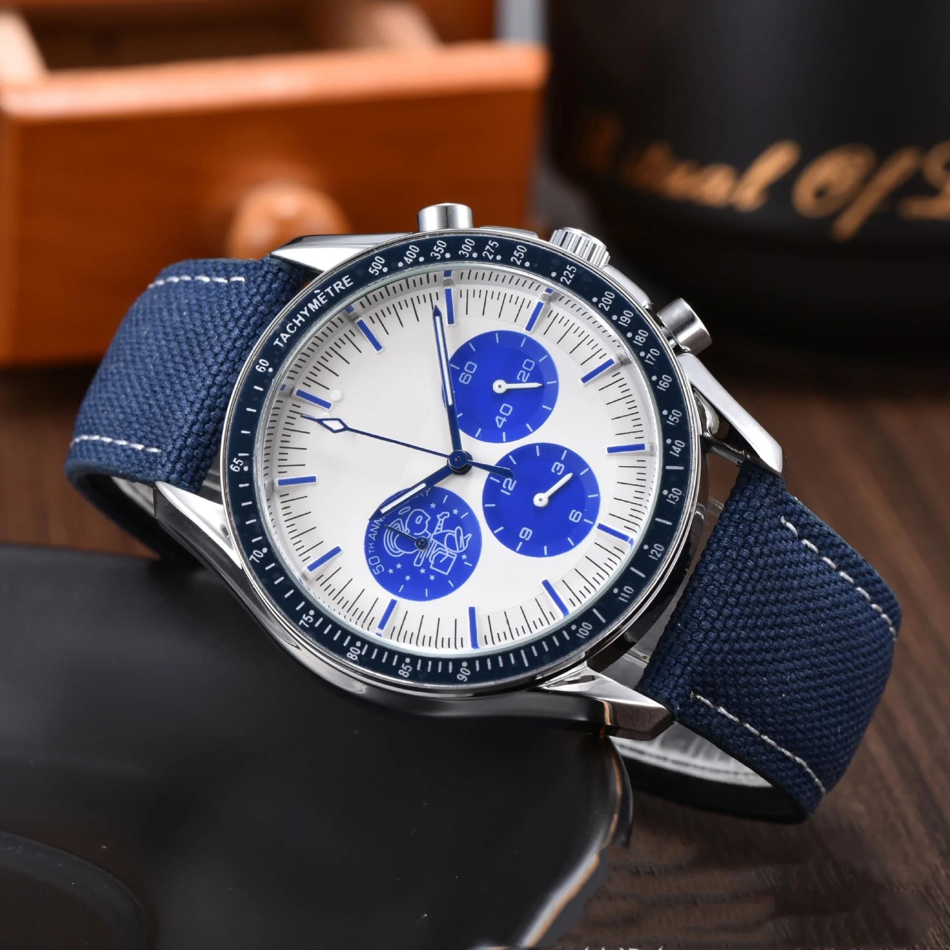Orologio da Polso Sportivo Casual da Uomo, Cronografo con Quadrante con Stampa Lunare, Cinturino in Tela, Orologio Sportivo con Tachimetro