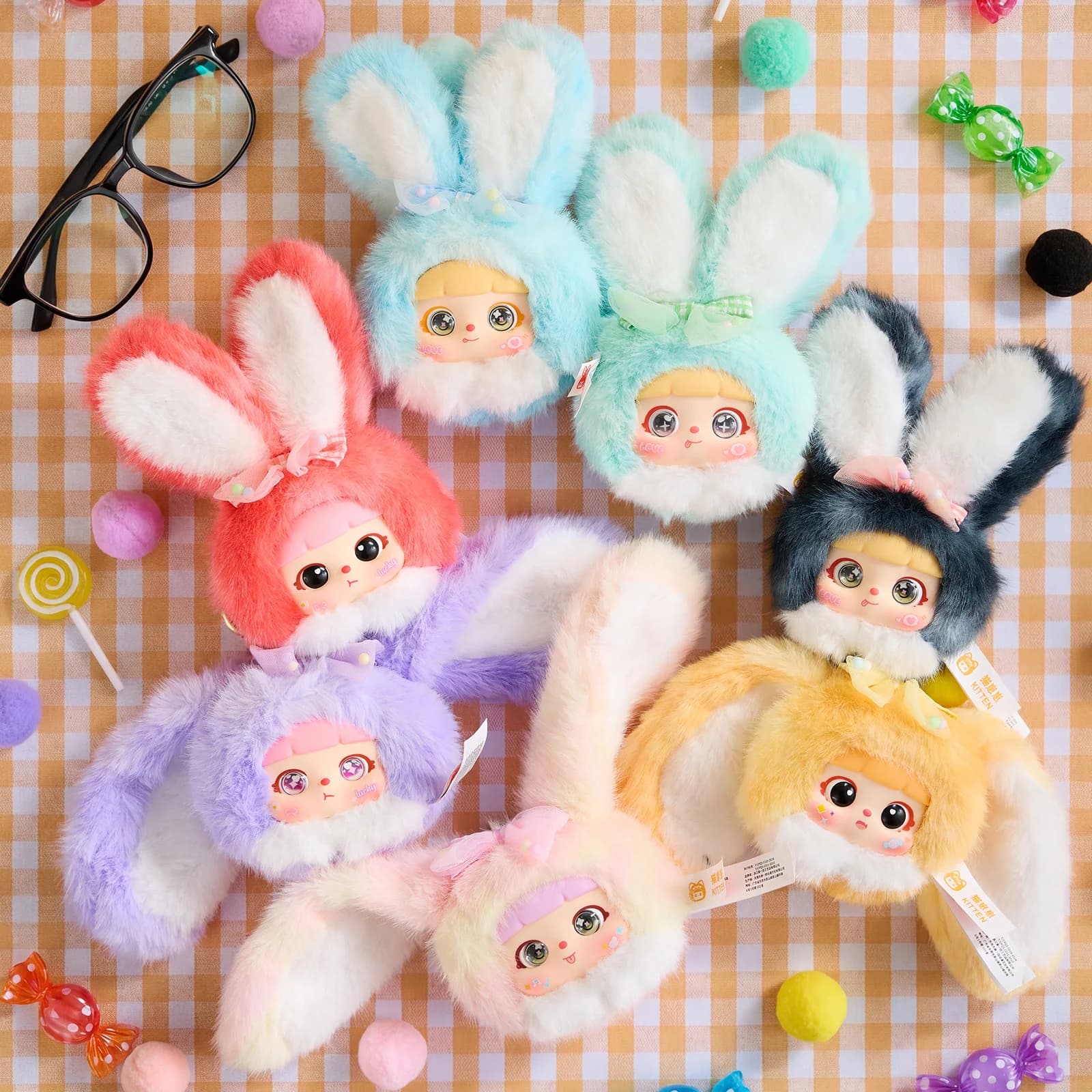 Samuel Candy Beans Colorful Rabbits Series Vinyl Plush Doll Blind Box Backpack Charm Pendant Desktop Ornaments Trendy Toy Gift