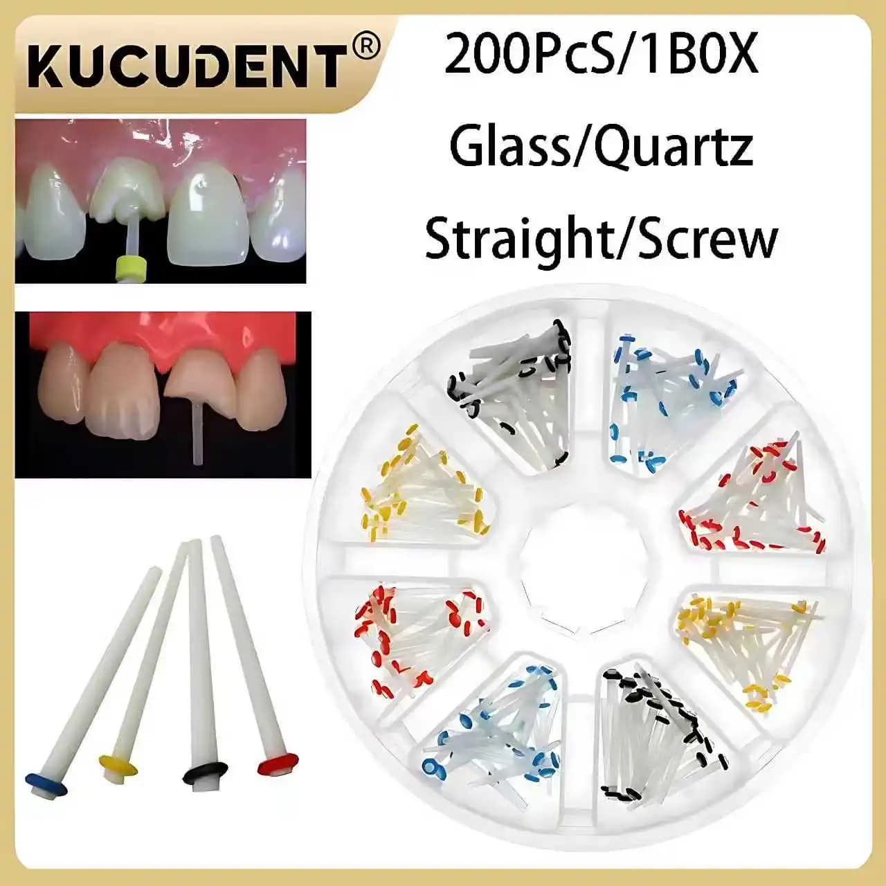 Kit di pali in fibra di vetro al quarzo dentale da 200 pezzi/scatola, pali in resina filettati da 1.2/1.4/1.6/1.8mm per strumenti di odontoiatria restauro del canale radicolare