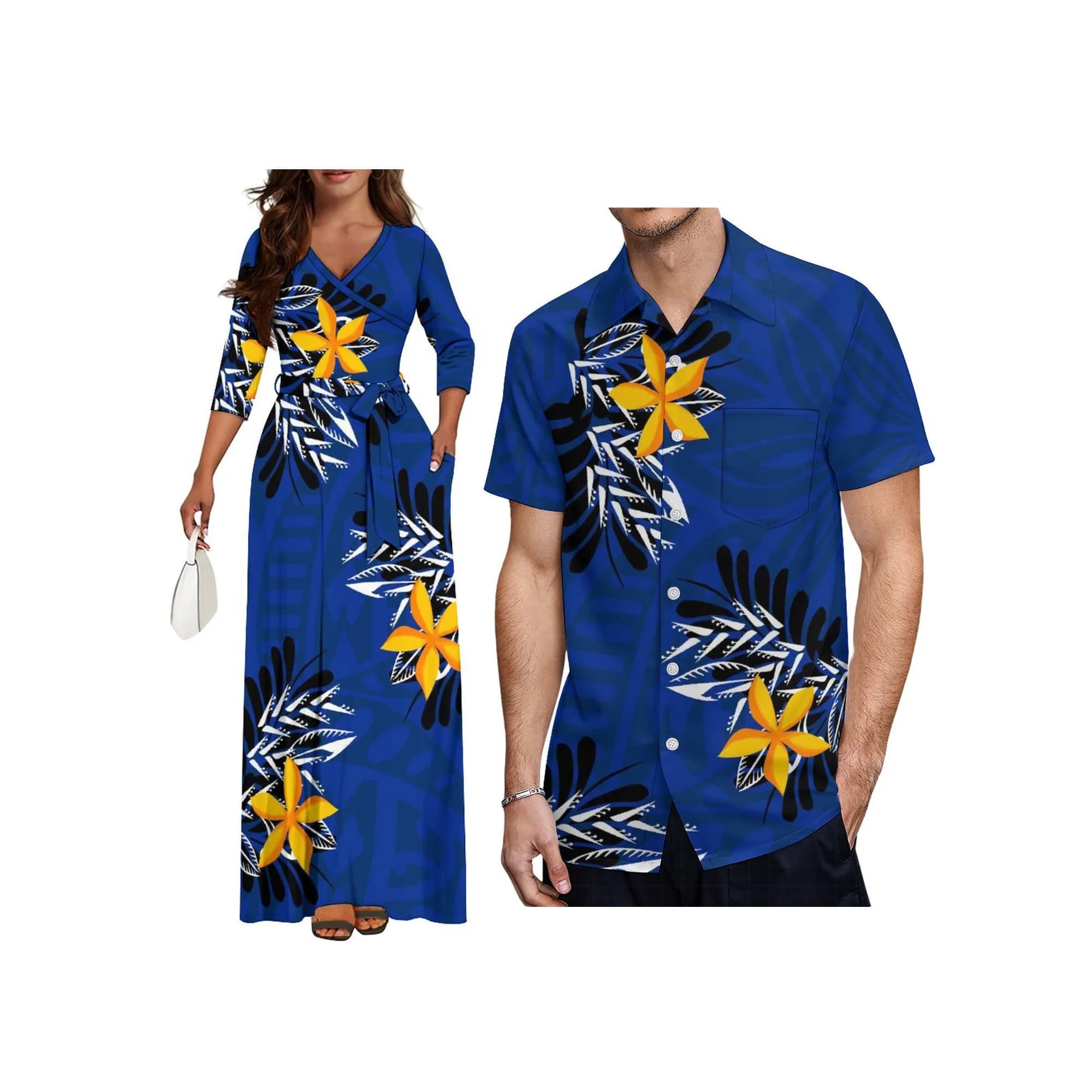 Nuovo stile tribale polinesiano con scollo a V abito lungo con lacci donna elegante abito casual con tasca laterale di grandi dimensioni personalizzato con cinture