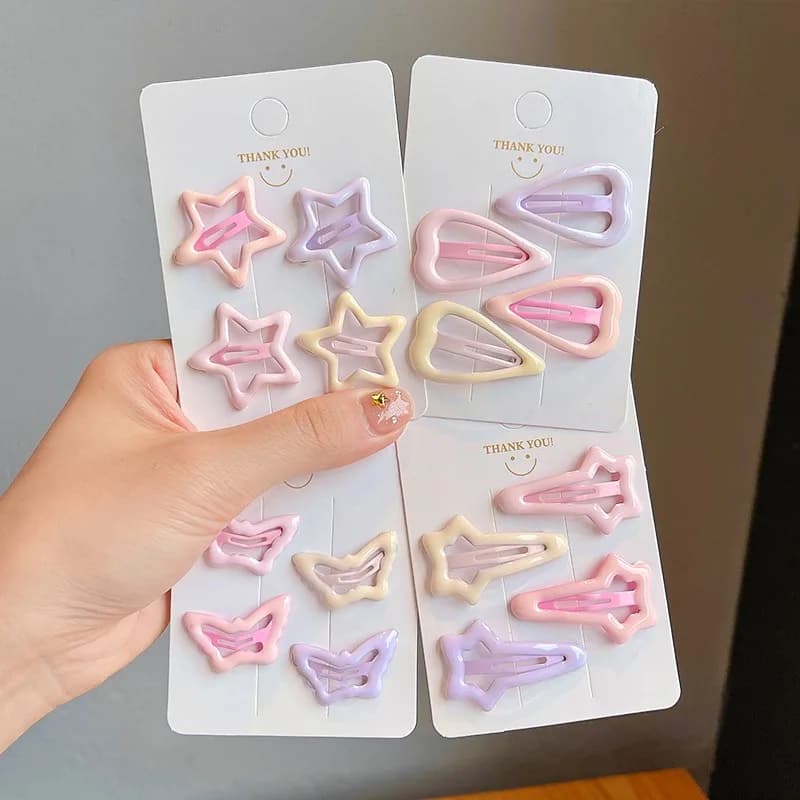 Set di 4 fermagli per capelli a forma di stelle geometriche, graziosi fermagli color caramella per frangia, accessori per capelli per bambine e neonate.
