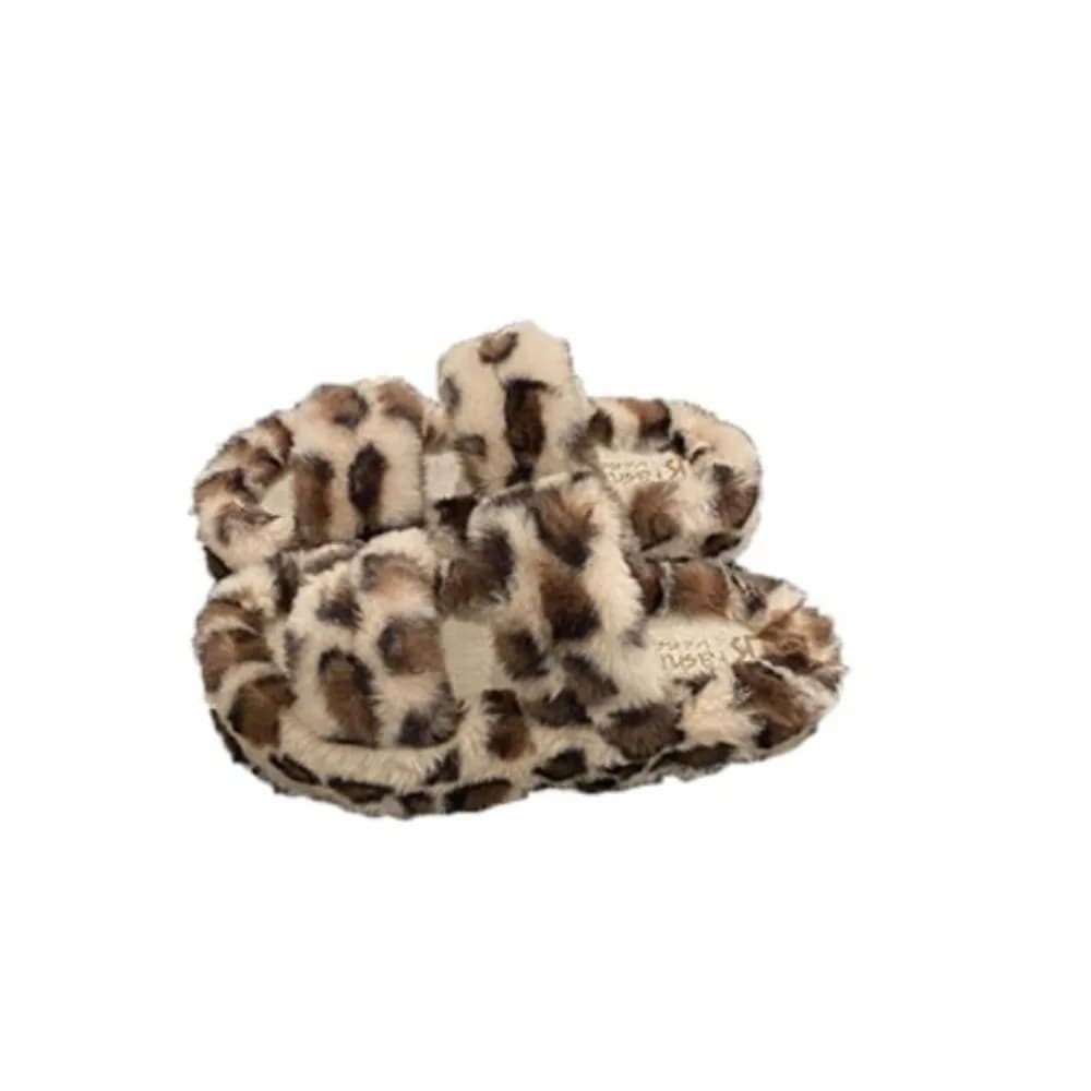 Simpatiche pantofole in peluche con stampa leopardata con suola spessa, soffici pantofole in pelliccia calda antiscivolo per interni ed esterni in PVC Y2k Pantofole leopardate per la casa