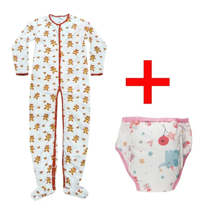 Un set per pigiama tutina per adulti e pantaloni da allenamento per adulti DDLG tuta lunga per bambino adulto con cavallo a scatto pagliaccetto tuta da notte