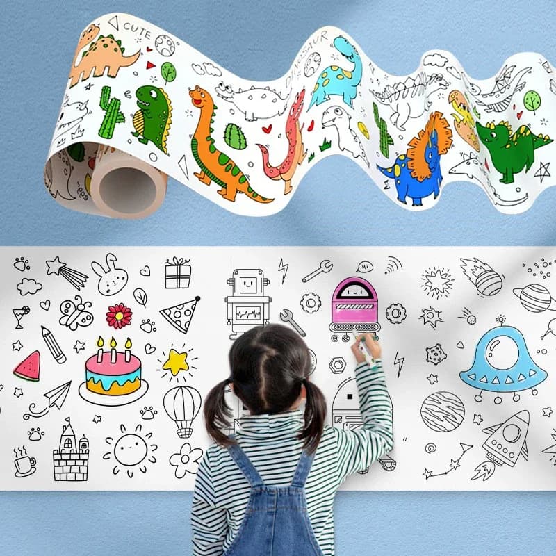 Children Drawing Roll DIY Sticky Color Filling Paper Coloring Paper Roll for Kids DIY Painting Drawing Early Educational Toys
