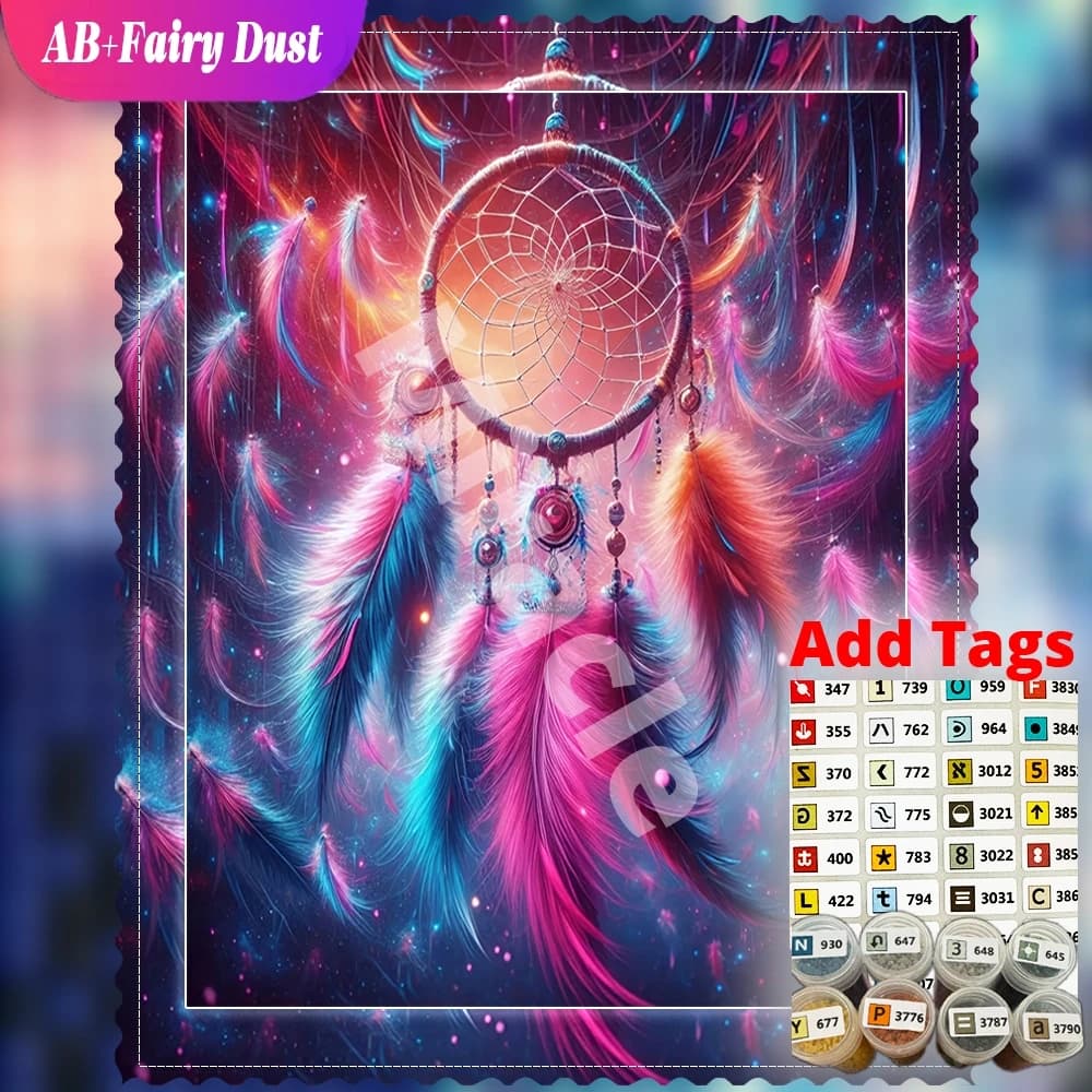 dreamcatcher feathers Abstract Mystic AB Fairy Dust Diamond Painting Kit Full Square Round Mosaic Home Decor