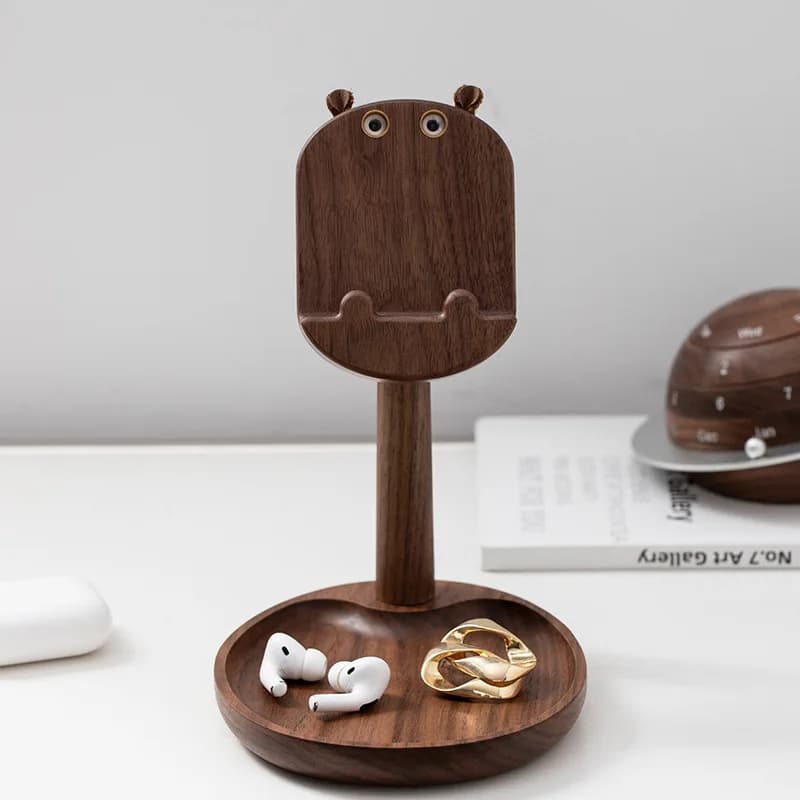 Black walnut solid wood bed mobile phone holder desktop tablet wooden home crafts mobile phone holder light luxury style
