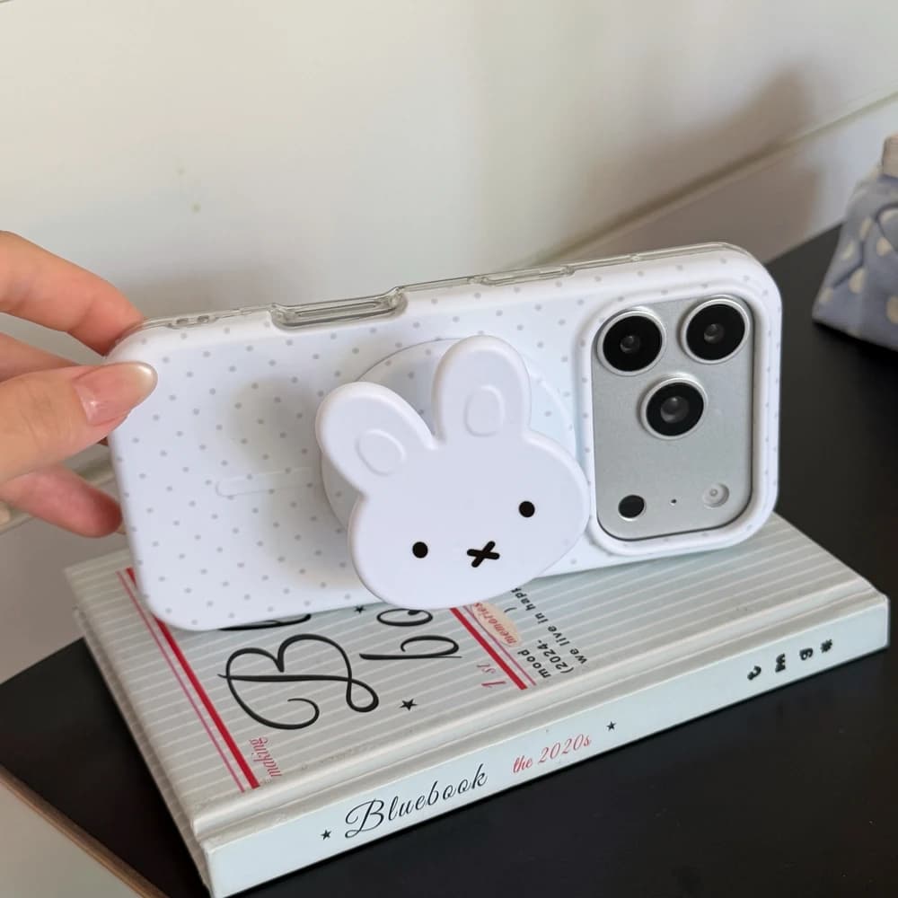 Kawaii Cute Cartoon Miffy Rabbit Magnetic Grip Tok Holder Magsafe Wireless Charge Phone Case For iPhone 17 16 15 Pro Max Cover