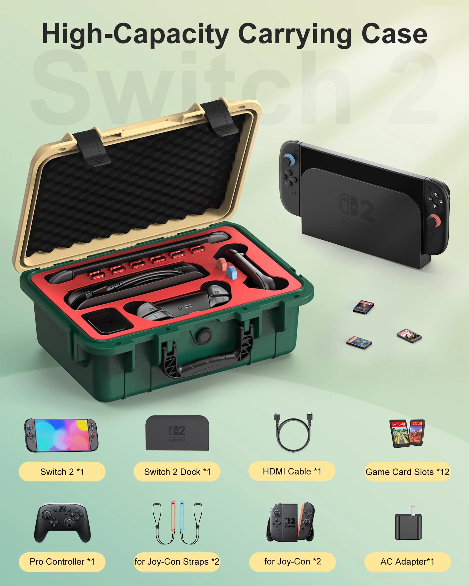Custodia da trasporto per Nintendo Switch 2, custodia rigida impermeabile portatile, valigetta da viaggio per console di gioco Nintendo Switch 2 e accessori