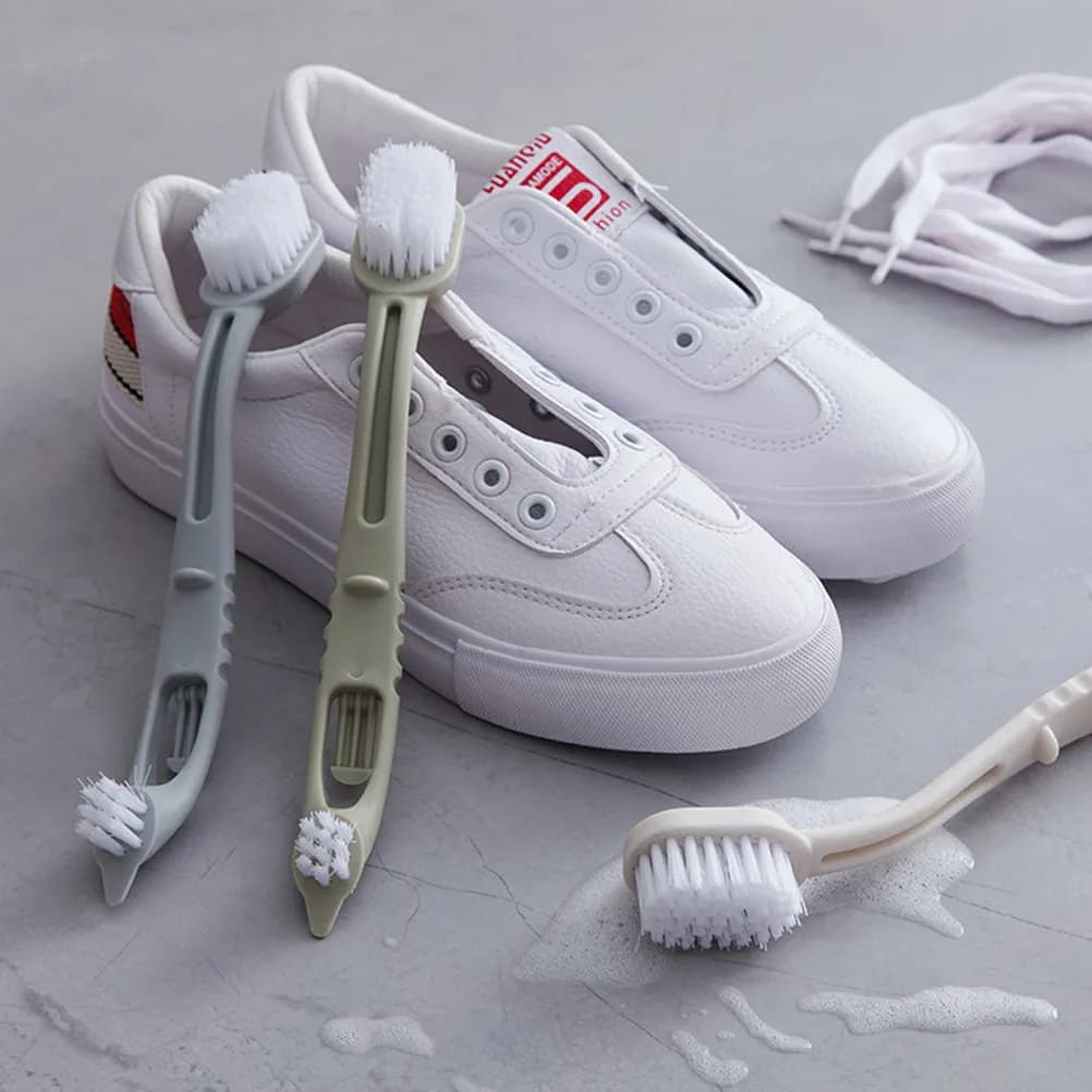 2Pcs Anti-Slip Bent Handle Shoe Brush Heavy Duty Bristle Cleaning Brush for Shoes Clothes Tiles Bathtub Bar Home Kitchen Laundry