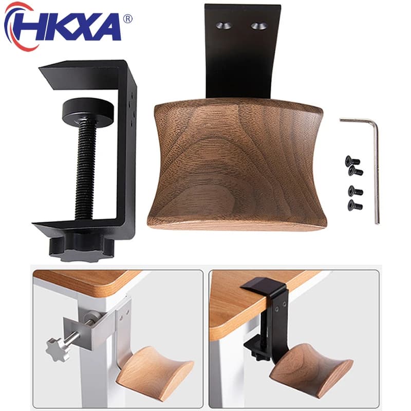 HKXA Wooden Headphones Stand Holder Aluminum Alloy Desk Lock Clip Headphones Bracket Easy Install Headset Display Hanger