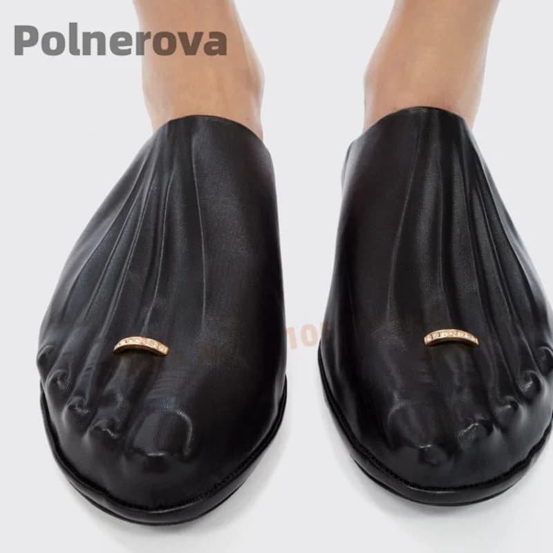 Slippers with slippers with ring in rhinestones for women Half leather shoes with five fingers tip New Designer comfortable shoes to wear luxury