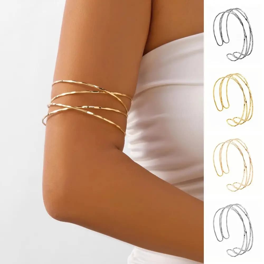 Vintage Metal Open Arm Bangles Geometric Pattern Women Fashion Cross Bracelet Upper Cuff Bracelet Night Out