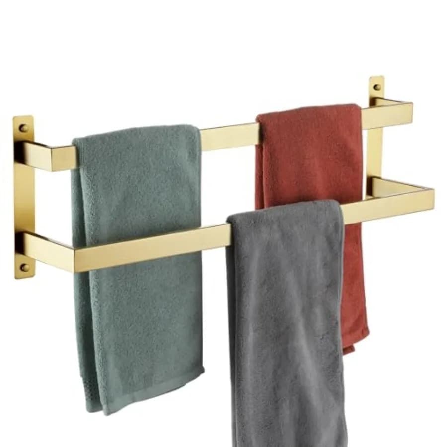 Portasciugamani da Bagno a 2 Livelli, Scaffale Portasciugamani a Scala da 24 Pollici, Supporto a Parete per Asciugamani in Acciaio Inossidabile B500