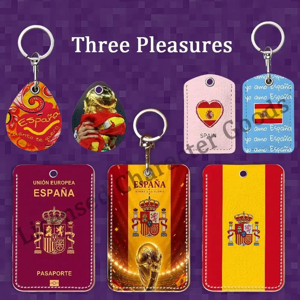 Spania Flag Passport Custom Access Card Case Leather Card Holder Keychain Key Ring Transportation Card Case Gifts