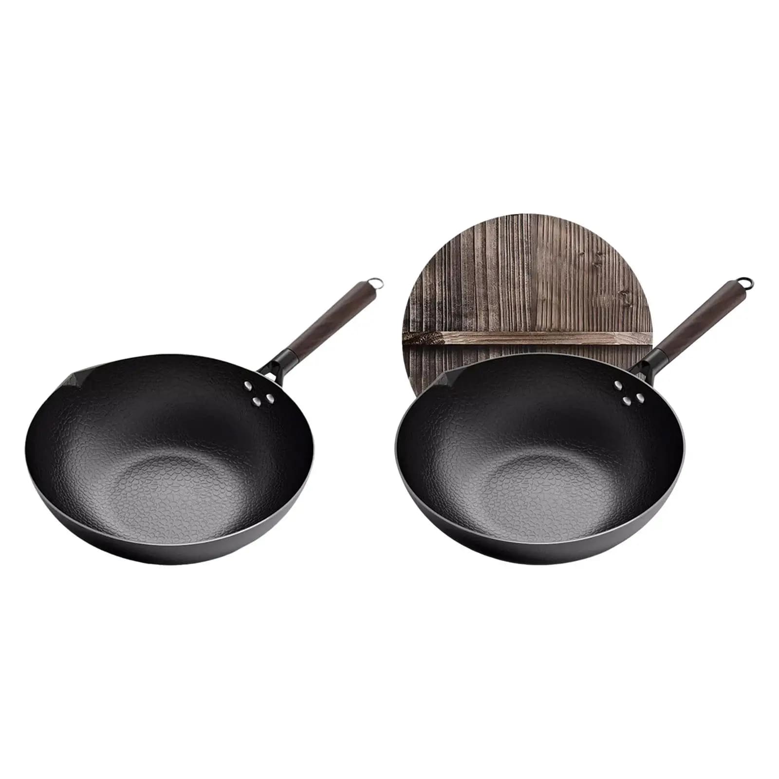 Nonstick Wok Manual Forging Iron Pan Boiling Induction Cooker Nonstick Coating Pots Wood Handle Wok Pan Stir Fry Pan Iron Wok