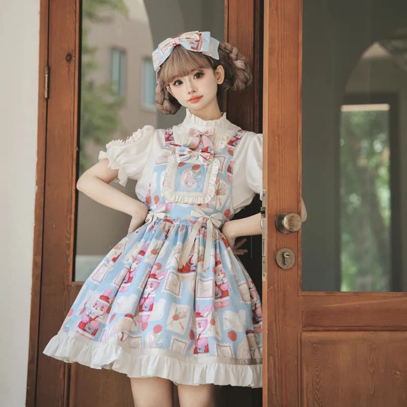 Original Design Sweet Doll Feelings High Waist Halterneck JSK Dress Cotton Knitted A-Line Skirt Style Cute Summer Dress