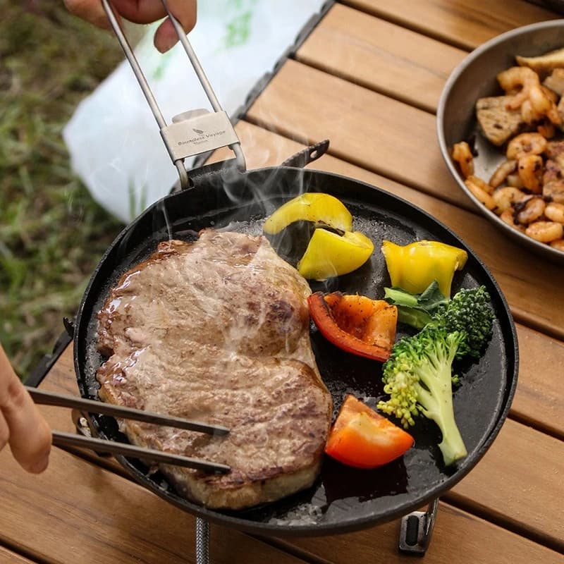 Pure titanium frying pan frying pan outdoor folding lightweight portable omelette steak pizza camping cookware pan non-stick
