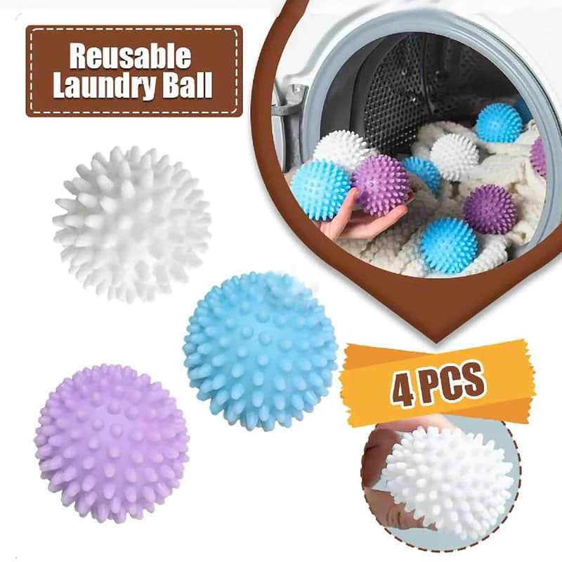 4 reusable PVC balls for drying machine, washing balls, softening balls for fabrics, for cleaning clothes at home, cleaning accessories for garments.