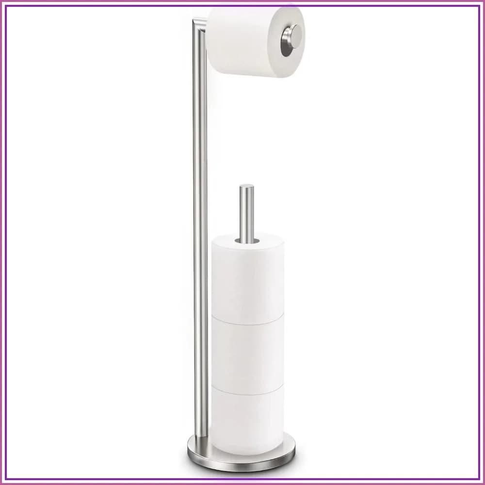 Freestanding Toilet Paper Holder Stand, Brushed Nickel, Holds 4 Rolls, Easy Assembly