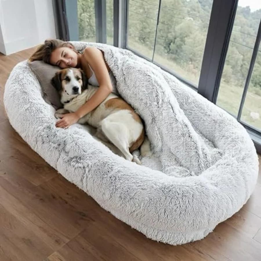 Letto per Umani e Animali Domestici 72"x46"x9" Extra-Large, Comodo con Tasca Portaoggetti e Coperta Morbida, Lavabile e Impermeabile